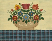 Multi-Colored Flowers With Dark Blue Tablecloth Fine Art Print