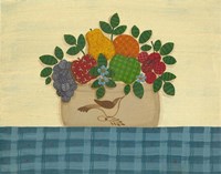 Fruit With Dark & Lt. Blue Tablecloth Framed Print