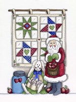 Santa With Quilt & Bunnies Fine Art Print