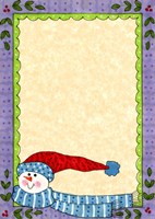 Bright Snowman W/Purple Border Framed Print