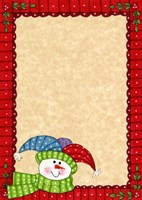 Bright Snowman W/Red Border Framed Print