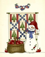 Snowman With Guilt & Apples Fine Art Print