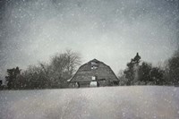 Snowing At The Old Barn Fine Art Print