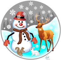 Snowman Forest Animals Fine Art Print
