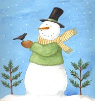 Snowman Green Blackbird Fine Art Print