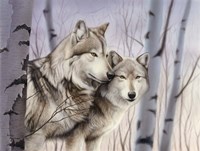 Two Wolves In The Birches Fine Art Print