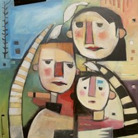 Family In Garden With Cat Fine Art Print