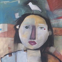 Girl With Dove On Head Fine Art Print