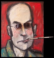 Hunter S Thompson With Cig Black Fine Art Print