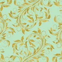 Golden Mint Damask I Framed Print