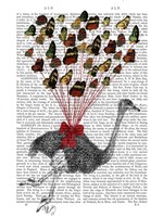 Ostrich Flying with Butterflies Framed Print