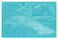 Map of Cuba in Aqua Fine Art Print
