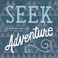 Mod Triangles Seek Adventure Blue Framed Print