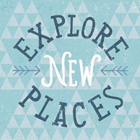 Mod Triangles Explore New Places Blue Framed Print