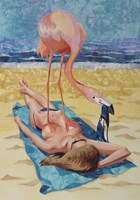 Flamingo On Sun Bather Fine Art Print