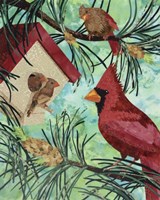 Cardinals And Birdhouse Fine Art Print