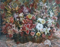 Flowers on Checkered Tablecloth Fine Art Print
