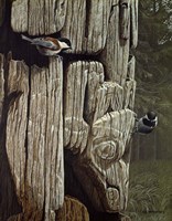 Chickadees On Totem Fine Art Print