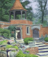 Brick Building and Bird Bath Fine Art Print