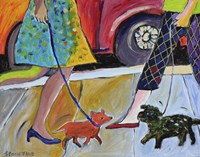 2 Women and 2 Dogs Meet on the Street Fine Art Print