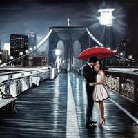 Kissing on Brooklyn Bridge Fine Art Print