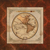 Red Damask Map I Fine Art Print