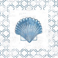 Navy Scallop Shell on Newsprint Fine Art Print