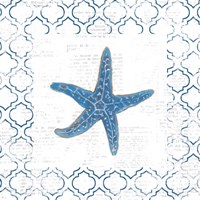 Navy Starfish on Newsprint Fine Art Print