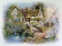 Cottage Scene With Swan Fine Art Print