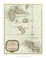 Petite Map of the Antilles Islands I Fine Art Print