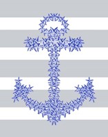 Blue Starfish Anchor on Grey and White Fine Art Print