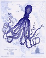 Blue Octopus 1 on Nautical Map Fine Art Print