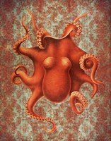 Octopus 4 Red Damask Fine Art Print