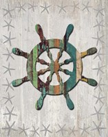 Distressed Wood Style Ships Wheel 1 Fine Art Print