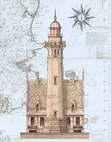 Lighthouse & House on Nautical Map Fine Art Print