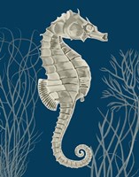 Silver Grey Seahorses on Blue a Fine Art Print
