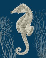 Silver Grey Seahorses on Blueb Fine Art Print