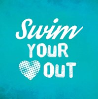 Swim Your Heart Out - Teal Vintage Fine Art Print
