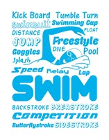 Swimming Word Cloud - Blue Framed Print