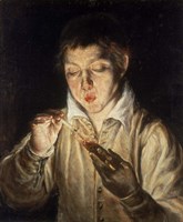 Boy Blowing over Hot Carbon Fine Art Print