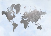 Silver Foil World Map on Blue - Metallic Foil Fine Art Print