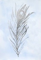 Silver Foil Feather I on Blue - Metallic Foil Fine Art Print