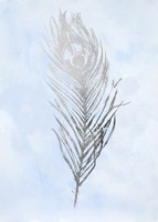 Silver Foil Feather II on Blue - Metallic Foil Fine Art Print