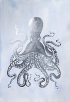Silver Foil Octopus II on Blue Wash - Metallic Foil Fine Art Print