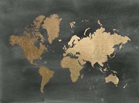 Large Gold Foil World Map on Black - Metallic Foil Fine Art Print