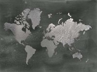 Large Silver Foil World Map on Black - Metallic Foil Fine Art Print