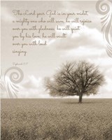 Zephaniah 3:17 The Lord Your God (Grey Landscape) Framed Print