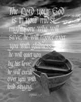 Zephaniah 3:17 The Lord Your God (Beach Black & White) Fine Art Print