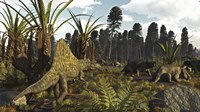A Triassic Scene With The Sailback Arizonasaurus And Some Dicynodonts Fine Art Print