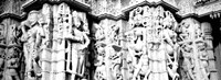 Sculptures carved on a wall of a temple, Jain Temple, Ranakpur, Rajasthan, India BW Fine Art Print